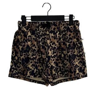 NWT Women's Athletic Workout Shorts Khaki Leopard Print Small